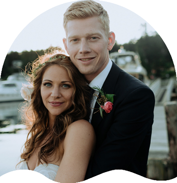 Orcas Island Weddings event planning bride and groom posing on a dock